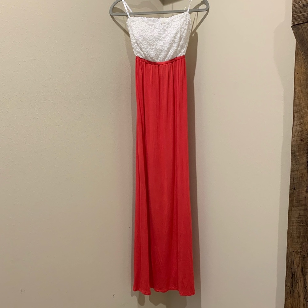 Pink & white lace maxi